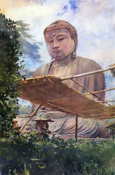 The Great Statue Of Amida Buddha At Kamakura Known As The Diabutsu From The Priests Garden Oil Painting by John La Farge