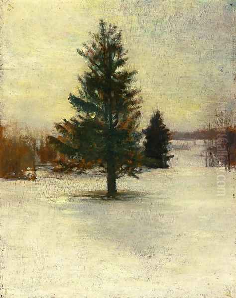 Snow Sketch Hillside With Cedars Evening Oil Painting by John La Farge