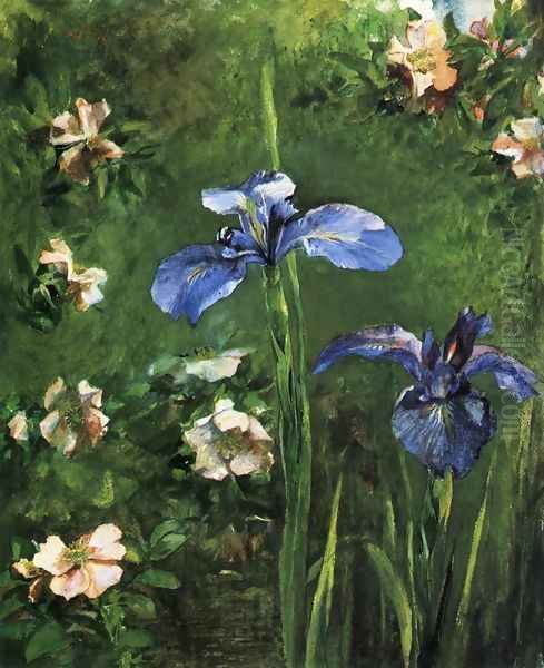 Wild Roses and Irises 1887 Oil Painting by John La Farge