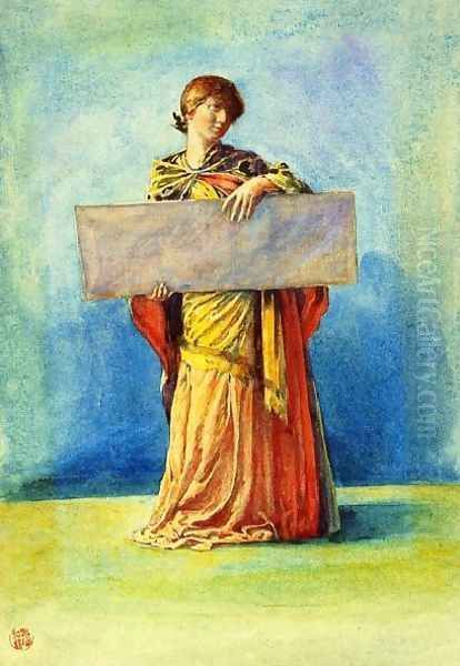 Girl With Tablet Oil Painting by John La Farge