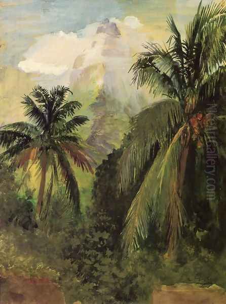 Early Morning Uponohu Looking South Towards Peak Of Maua Roa From Our Hiuse Garden Wall In Front Oil Painting by John La Farge