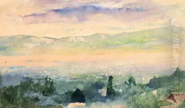 Sunrise In Fog Over Kyoto Oil Painting by John La Farge