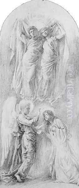 Angel Sealing the Servants of God (Study for the Anna,Margaret Sherman and Gertrude Van Dalfsen Memorial Window, Trinityì Church, Buffalo, N.Y.) Oil Painting by John La Farge