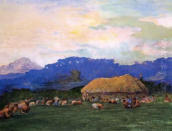 Evening Prayer In Devil Country Fiji Ngalawana July 5 1891 Oil Painting by John La Farge