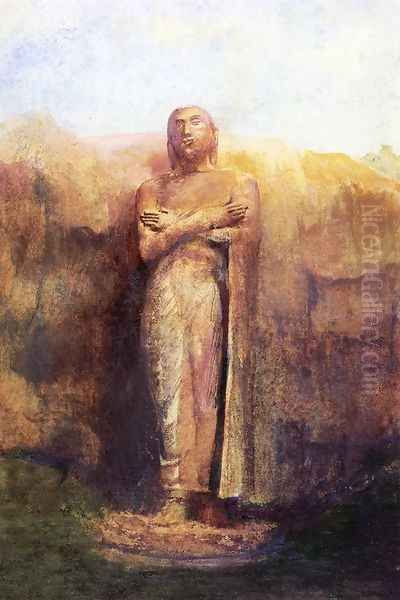 Colossal Statue Of Ananda Near The Ruined City Of Pollanarua Ceylon 1891 Oil Painting by John La Farge