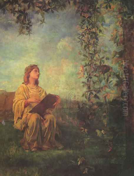 Decorative Panel, Seated Figure in Yellow Oil Painting by John La Farge