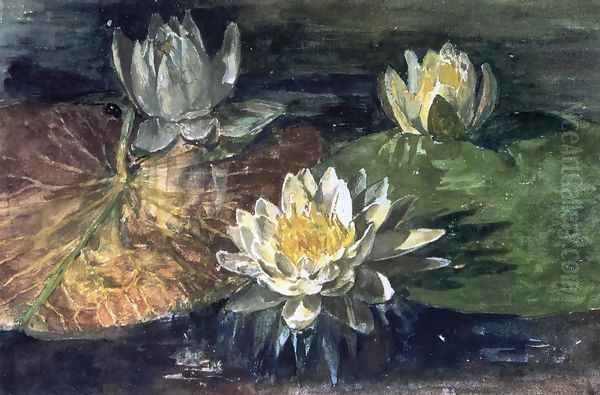 Water-Lilies, Red and Green Pads Oil Painting by John La Farge