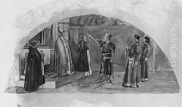 The Adjustment of Conflicting Interests: Count Raymond of Toulouse Swears at the Altar to Observe the Liberties of the City;ì Color Study for Mural, Supreme Court Room, Minnesota State Capitol,ì Saint Paul Oil Painting by John La Farge