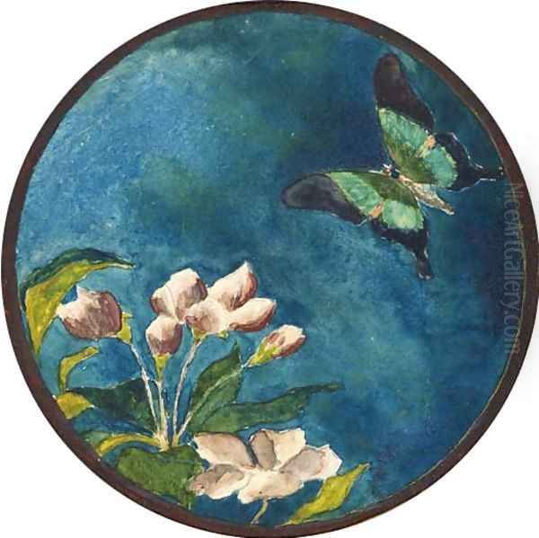 Apple Blossoms and Butterfly Oil Painting by John La Farge