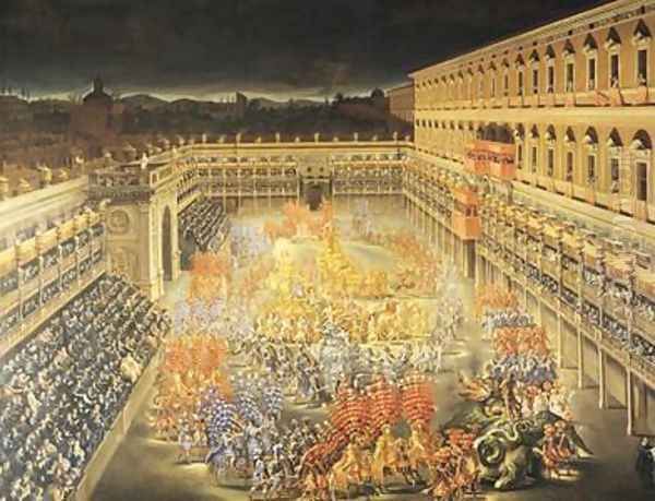 Festival in Honour of Queen Christina 1626-89 Of Sweden at the Palazzo Barberini Oil Painting by Filippo Lauri