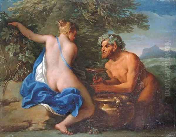 A nymph and a satyr Oil Painting by Filippo Lauri