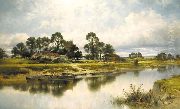 Severn Side, Sabrina's Stream at Kempsey on the River Severn Oil Painting by Benjamin Williams Leader