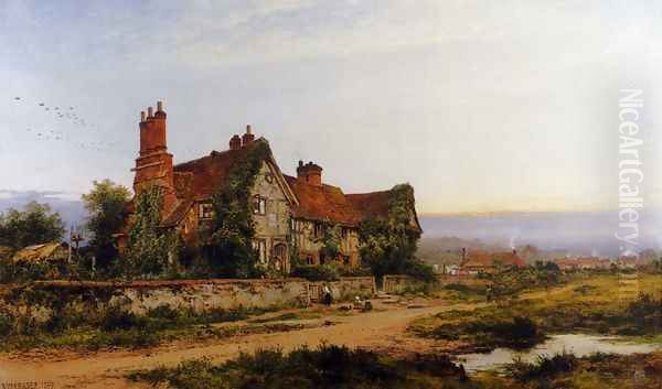 An Old Surrey Home Oil Painting by Benjamin Williams Leader