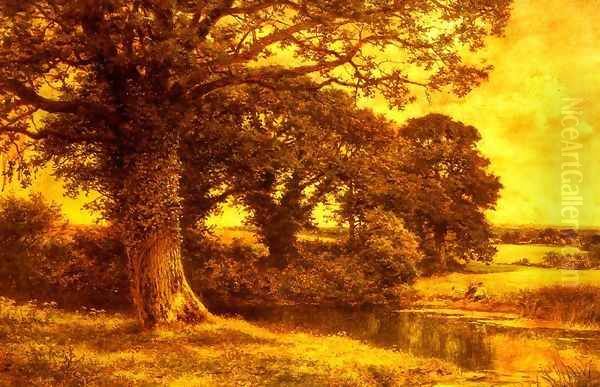 A Woodland Pool Oil Painting by Benjamin Williams Leader