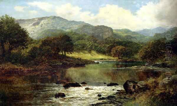 A Wooded River Landscape Oil Painting by Benjamin Williams Leader