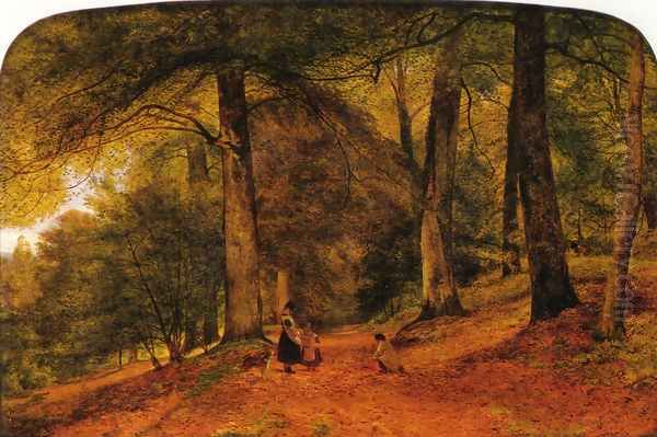 A Beech Wood Oil Painting by Benjamin Williams Leader