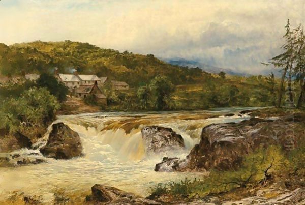 Near Bettws Y Coed The Junction Of The Conway And The Llugwy Oil Painting by Benjamin Williams Leader