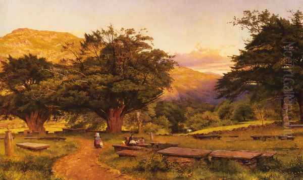 A Welsh Churchyard Oil Painting by Benjamin Williams Leader