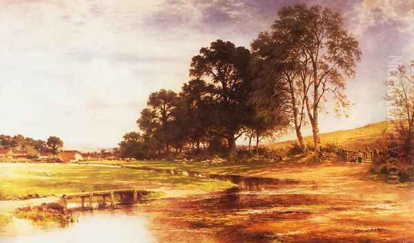 By Mead and Stream Oil Painting by Benjamin Williams Leader