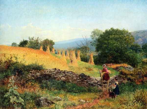 A Welsh Cornfield Oil Painting by Benjamin Williams Leader