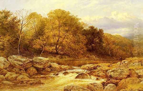 On The Llugwy North Wales Oil Painting by Benjamin Williams Leader