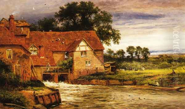 Old Streatley Mill Oil Painting by Benjamin Williams Leader