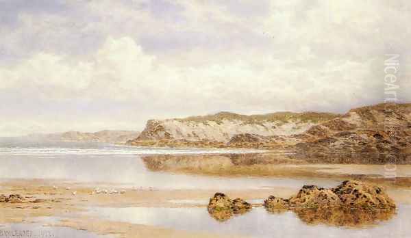 The Incoming Tide Porth Newquay Oil Painting by Benjamin Williams Leader