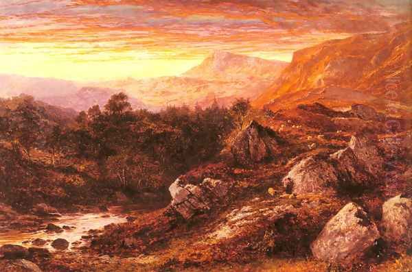 The Valley Of The Lleder North Wales Oil Painting by Benjamin Williams Leader