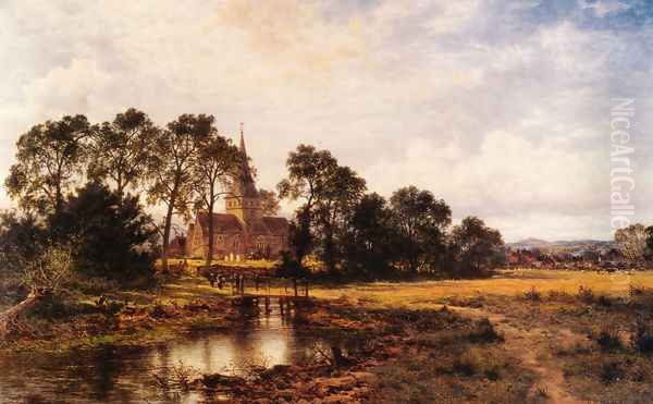 Shere Church Oil Painting by Benjamin Williams Leader