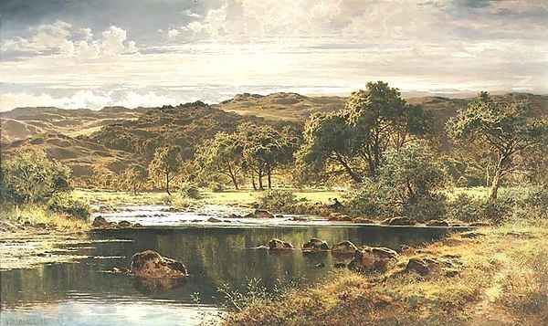 A Bright Afternoon North Wales Oil Painting by Benjamin Williams Leader