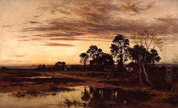 When Sun is Set A Worcestershire Village 1892 Oil Painting by Benjamin Williams Leader