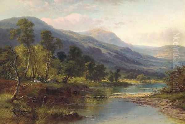 A quiet pool on the Llugwy, Wales Oil Painting by Benjamin Williams Leader