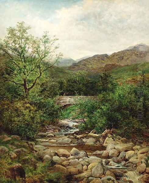 A bridge over a mountain stream, North Wales Oil Painting by Benjamin Williams Leader