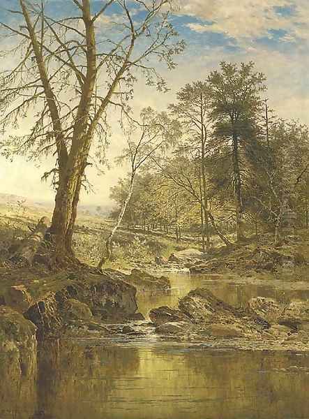 A sunny stream - Beardon, Dartmoor Oil Painting by Benjamin Williams Leader