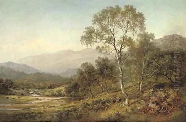 Birch trees on the hillside below Capel Curig Oil Painting by Benjamin Williams Leader