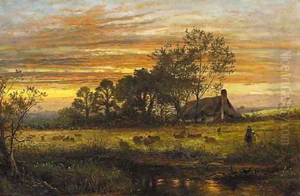 Evening Oil Painting by Benjamin Williams Leader