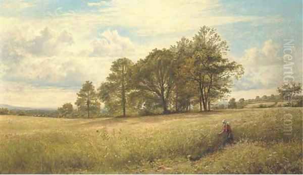 Summer Time Through the Hayfield, Worcestershire Oil Painting by Benjamin Williams Leader