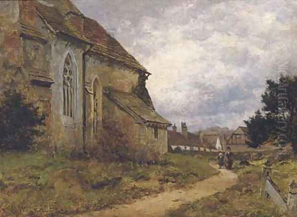 The village church, Shere, Surrey Oil Painting by Benjamin Williams Leader