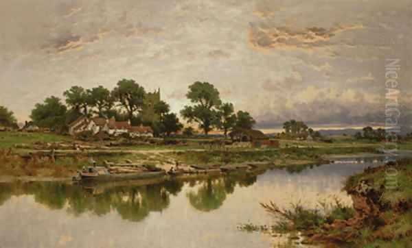 Kempsey Church on the River Severn Oil Painting by Benjamin Williams Leader