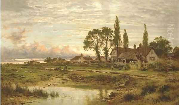 The Outskirts of a Worcestershire Common, clearing up after rain, Evening Oil Painting by Benjamin Williams Leader