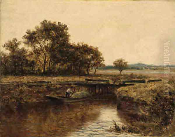 A Reed Gatherer Oil Painting by Benjamin Williams Leader