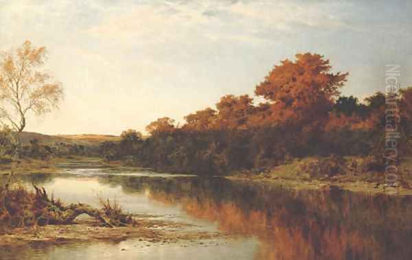 An Autumn Gleam Oil Painting by Benjamin Williams Leader