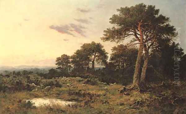 Evening on the Surrey Wolds Oil Painting by Benjamin Williams Leader