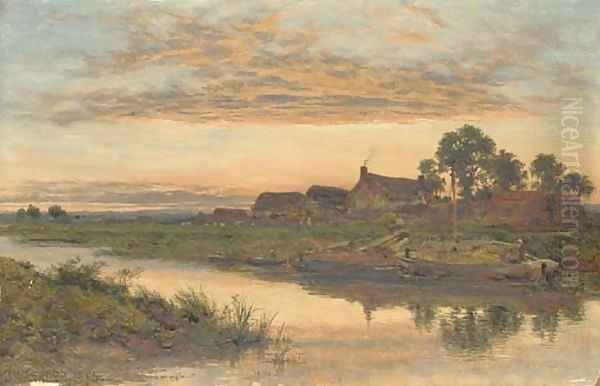 On the Severn Oil Painting by Benjamin Williams Leader