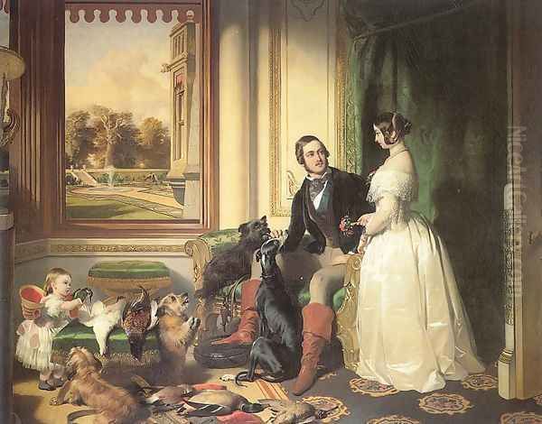 Windsor Castle in Modern Times (Queen Victoria, Prince Albert, and Princess Victoria), 1841-45 Oil Painting by Sir Edwin Henry Landseer