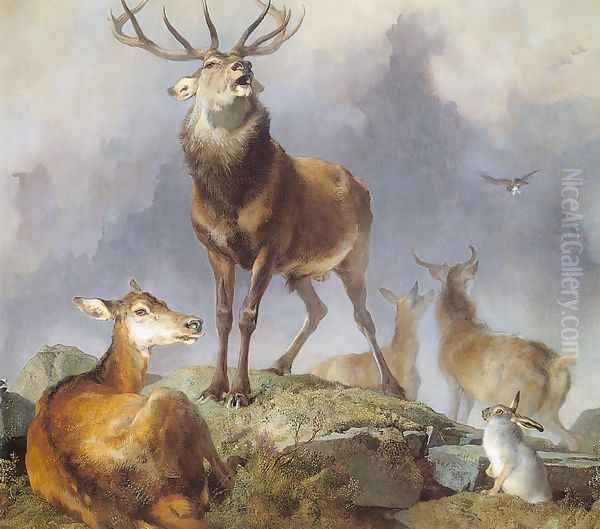 Scene in Braemar- Highland Deer 1857 Oil Painting by Sir Edwin Henry Landseer