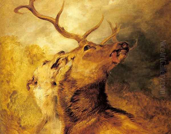 Stag and Hound Oil Painting by Sir Edwin Henry Landseer