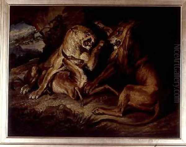 Lions at a Kill Oil Painting by Sir Edwin Henry Landseer