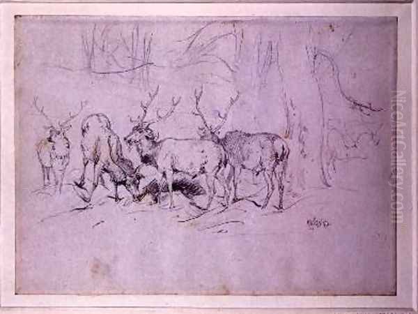 Group of Stags Oil Painting by Sir Edwin Henry Landseer