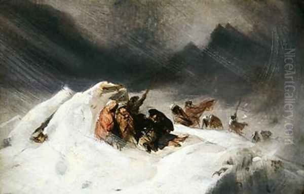 A Winter Landscape with Figures Sheltering Oil Painting by Sir Edwin Henry Landseer